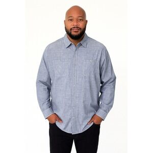 I Jeans by Buffalo Mens Button Down Shirt Long Sleeve‎ XLT/XGL Blue Patterned